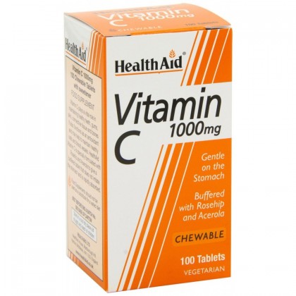 HEALTH AID Vitamin C 1000mg With Rosehip & Acerola 100 Μασώμενες Ταμπλέτες